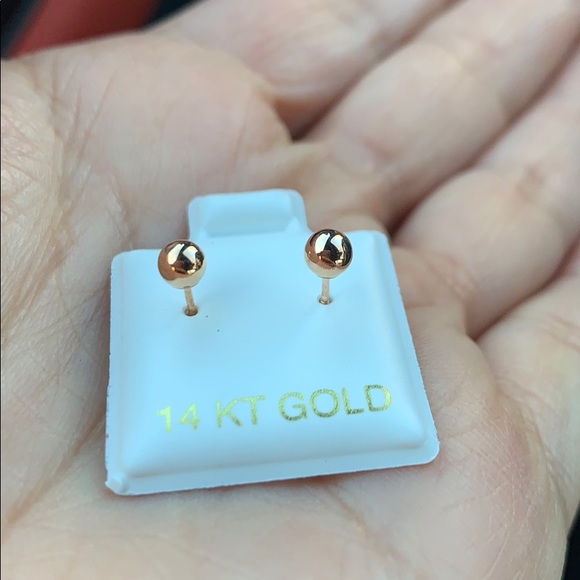 14k Rose Yellow Gold Stud Earrings 4mm - Picture 9 of 11